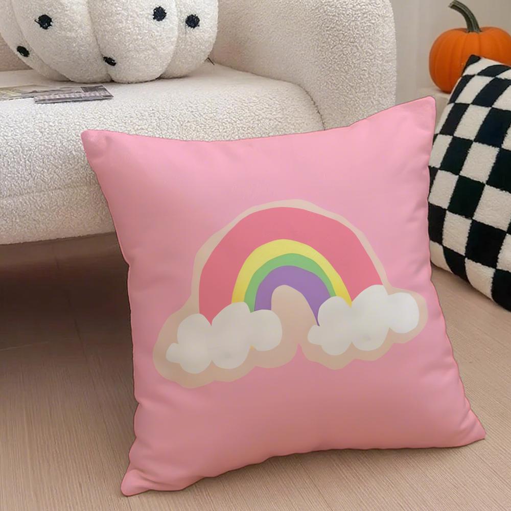 Colorful Cheerful Art Cartoon Rainbow Sun Cushion Cover Throw Pillow Cover Hidden Button Durable Polyester Chair Cushion