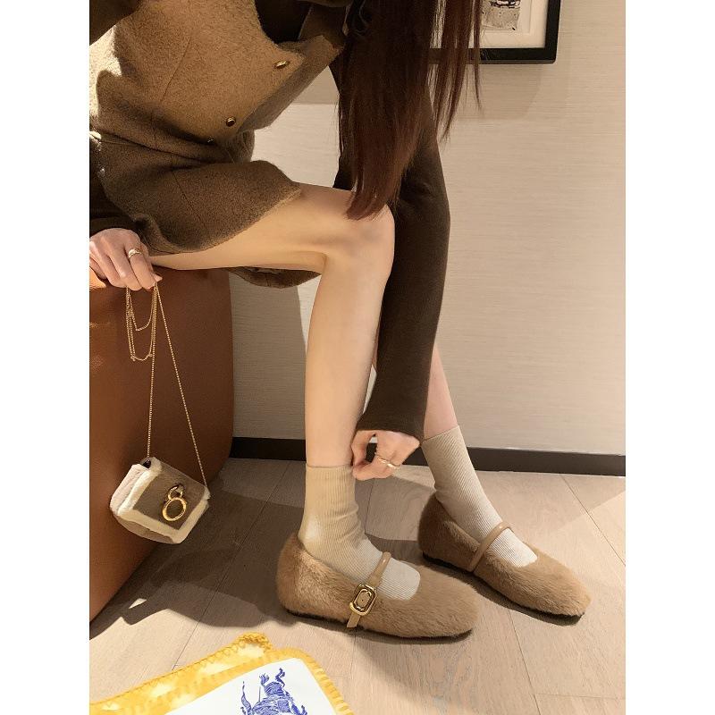 Verze z pravé vlny~ vnitřní zvýšení výšky 4 cm hroznové ma baletní jednobotky sametové teplé nadýchané boty dámská obuv boty Mary Jane v zimě