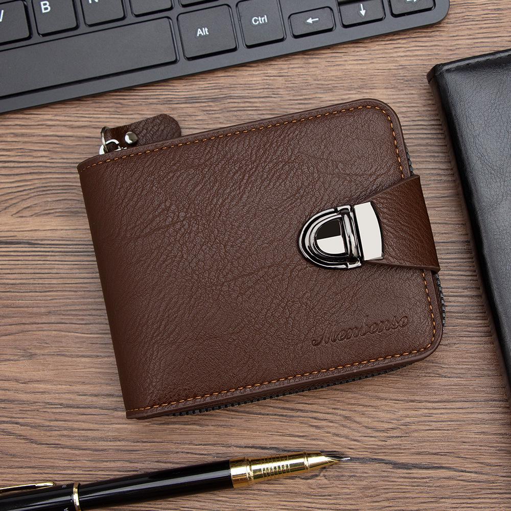 Retro Men's Multifunctional Short Wallet: Business Card Holder & Coin Purse with Zipper