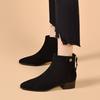 Pointed short boots women's autumn and winter new simple temperament light version rear zipper small leather boots