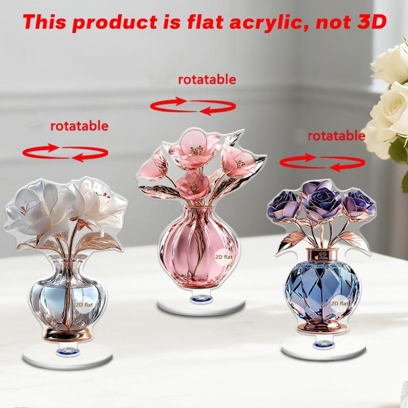 Delicate Flower Pattern Optional Acrylic Display Stand Rotates Desk Ornament 2D Flat Acrylic for Home Decorations