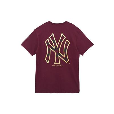 New Era MLB New York Yankees Logo Potisk Kulatý Výstřih Tričko Unisex Vrcholy Fialová Hnědá 13075329