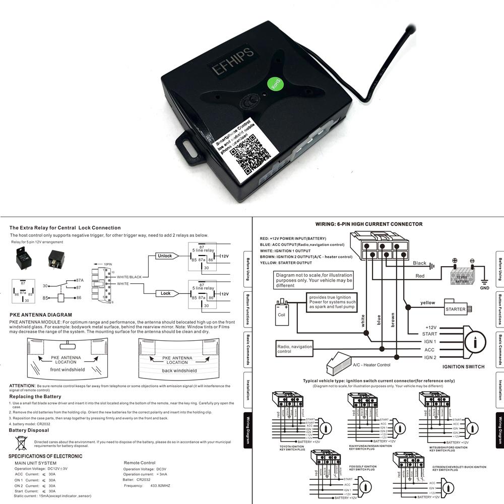 Keyless Start of Car Central Door Lock System, Complete Set of Loading and Starting System Remote Start Stop