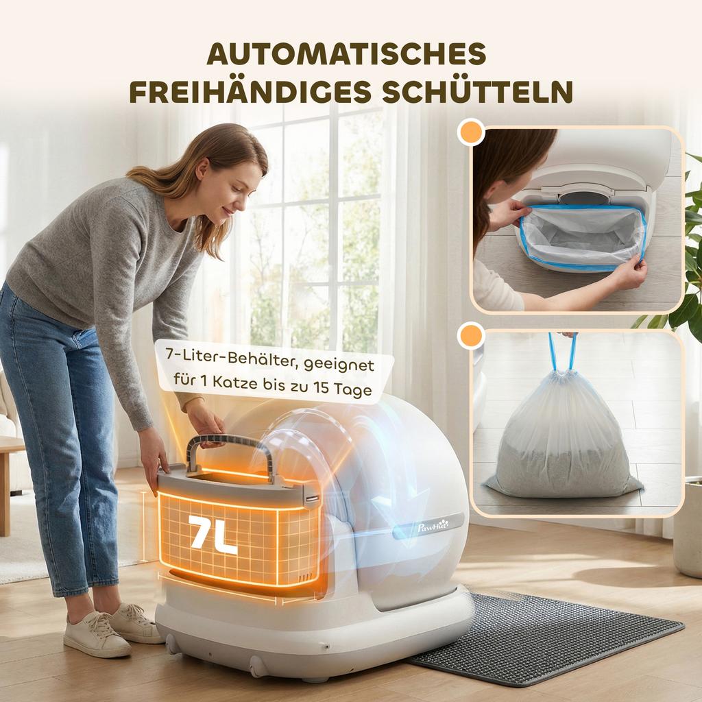 Self-Cleaning Cat Litter Box, XL 72L Self-Cleaning Litter Box with HD Camera, App Control Trash Bags, for 1-12 Kg