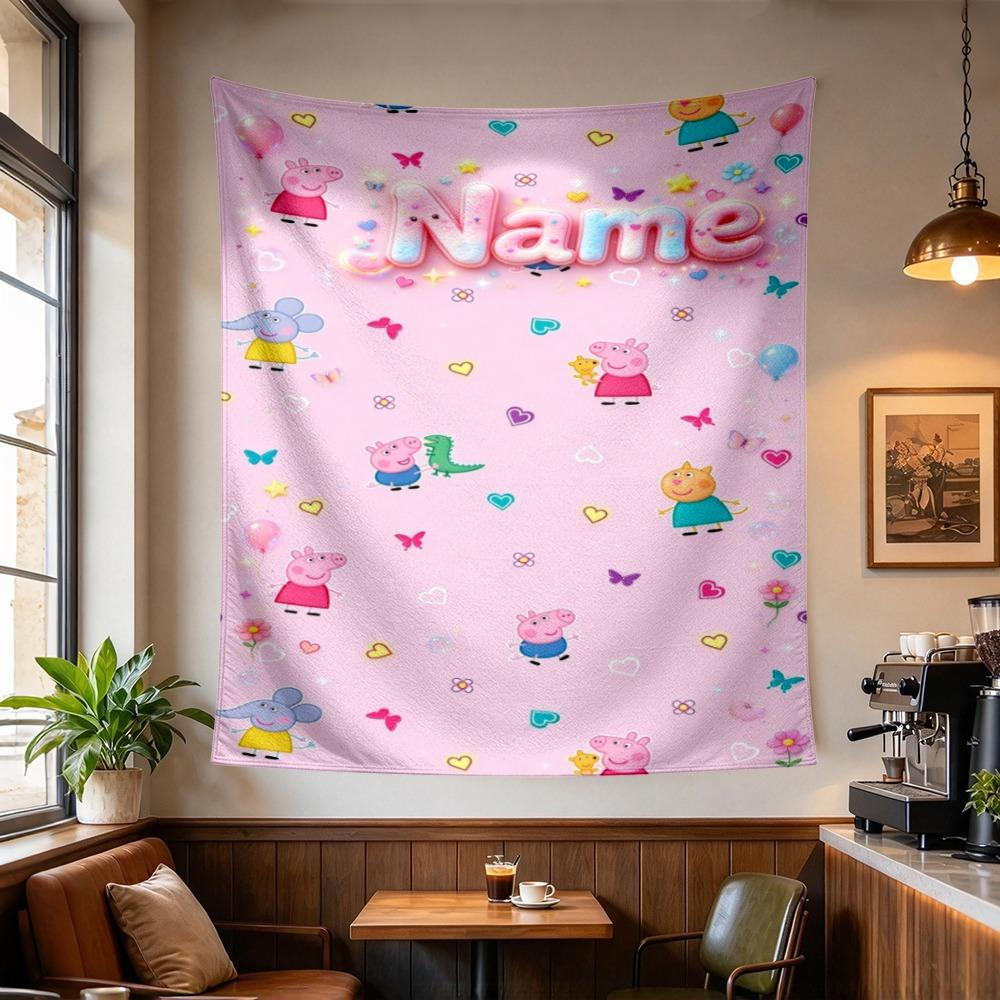 Custom Name Pink Pig Tapestry Wall Hanging for Bedroom, Living Room & Dorm Decor, Modern Home Wall Art