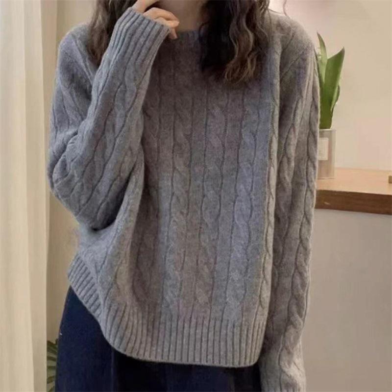 2025 Women's Elegant Wool Cable Knit Round Neck Sweater - Autumn/Winter Collection