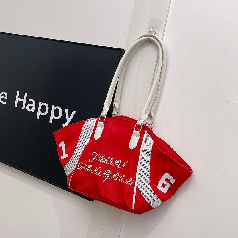 

Stylish And Spacious Black And Red Nylon Tote Bag For Women With Unique Bucket Design червоний