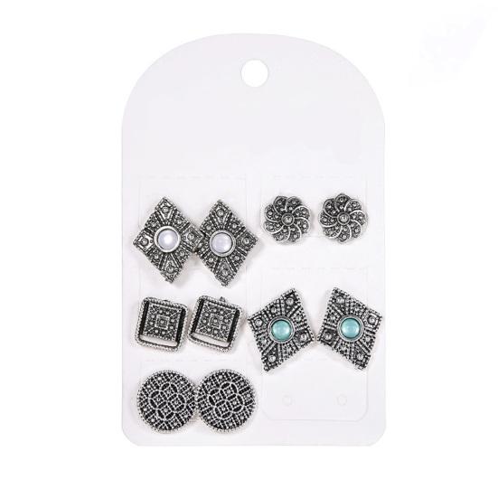 5 Paar Bohemia ausgehöhlte geometrische Strass-Ohrringe für Damen, Schmuck, Ohrstecker