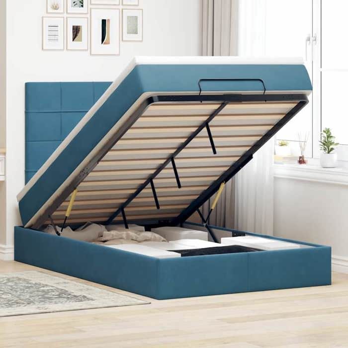 VidaXL Cadre de lit ottoman avec matelas bleu foncé 120x190 cm velours, cadre de lit, cadre de lit rembourré, cadre de lit 3313461