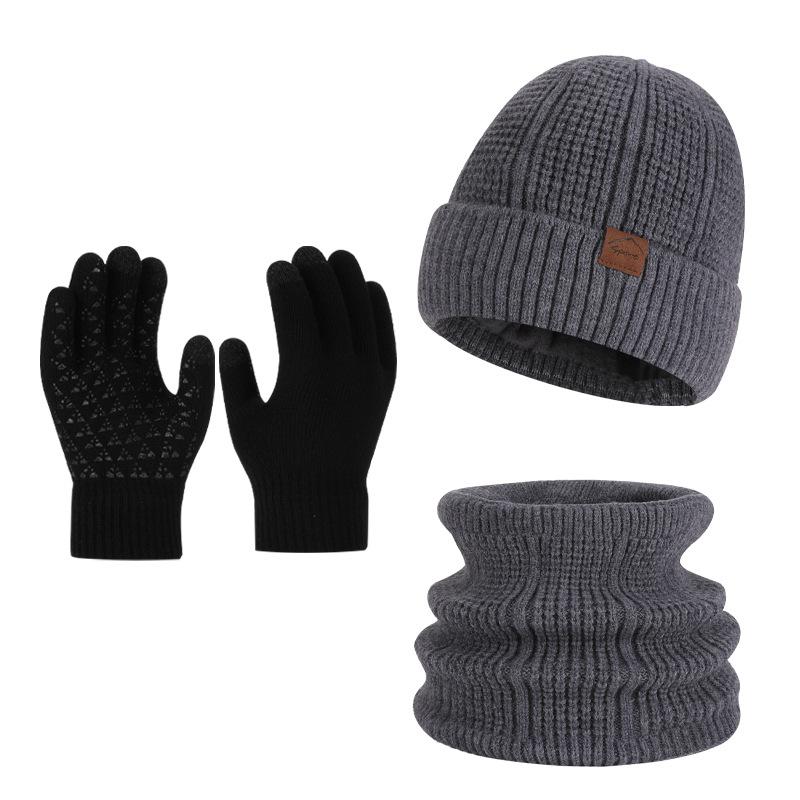 3 Piece Winter Knit Beanie Scarf Glove Set Warm Touchscreen Gloves Neck Gaiter Hat for Men