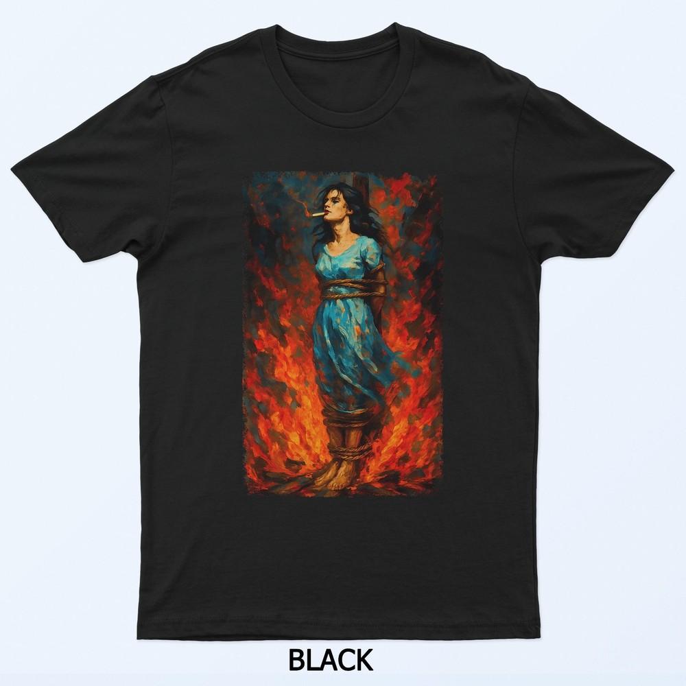 

Witch Lighting Cigarette With Flames Occult Unholy Funny T-Shirt 4XL