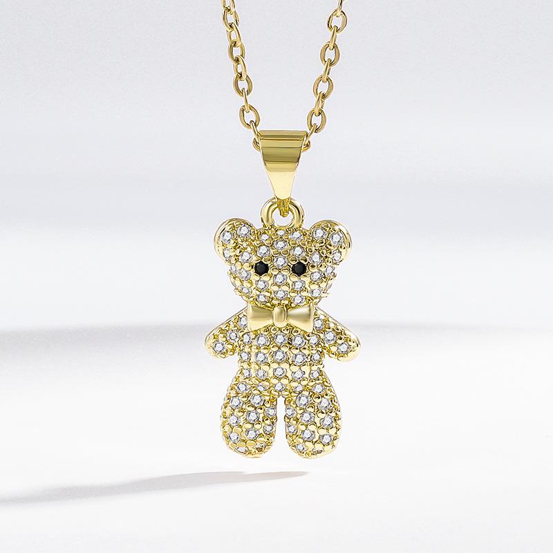 925 Sterling Silver Gold Rose Gold Cute Bear Pendant Necklace Sweet Personality JewelryGood product