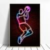 Neon Light Art Canvas Painting Abstract Fancy Basketball Sport Posture Poster Street Wall Art for Kids Boys Room Home Decoration