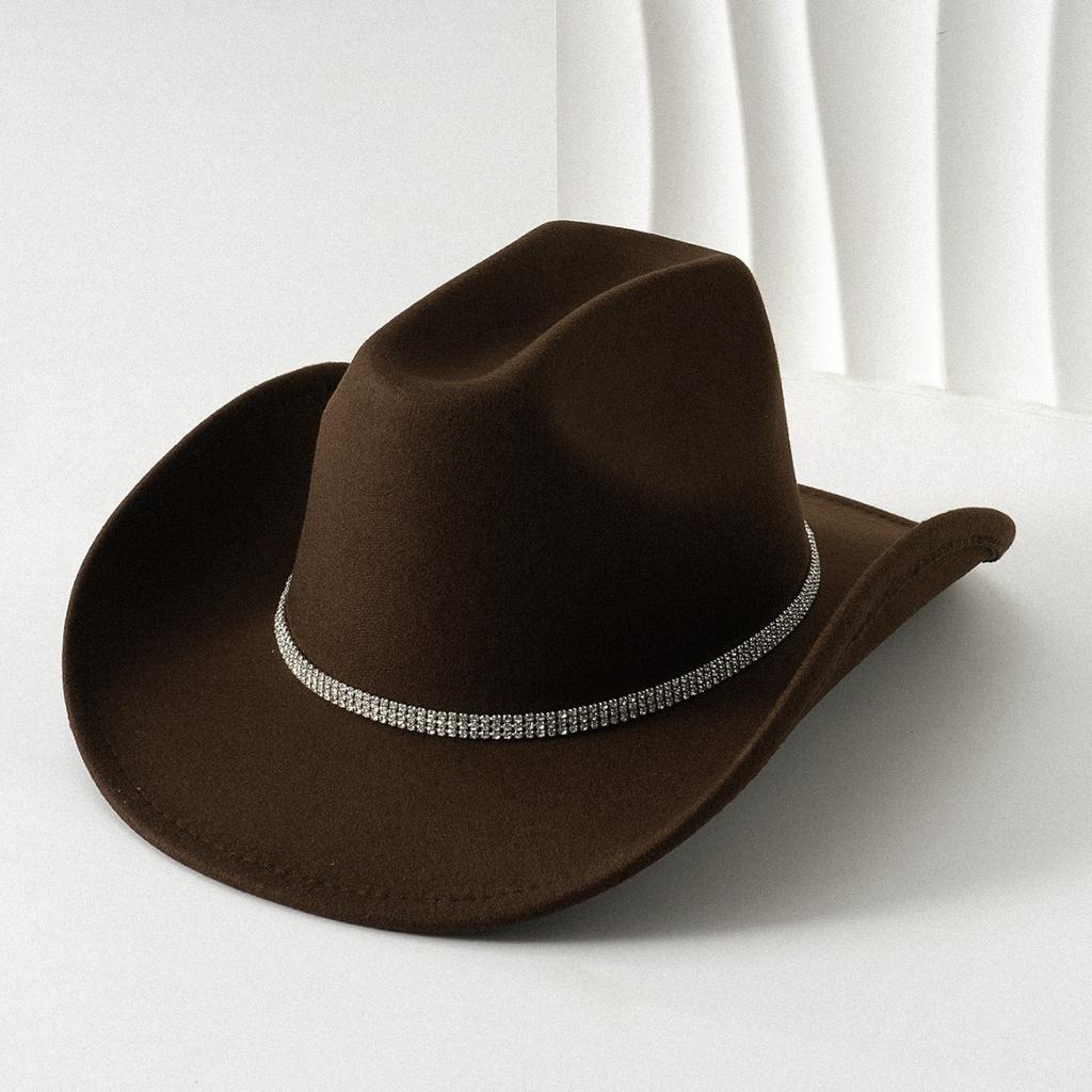 Men's and women's European and American style cowboy hat square rhinestone gem accessories hat retro jazz felt hat