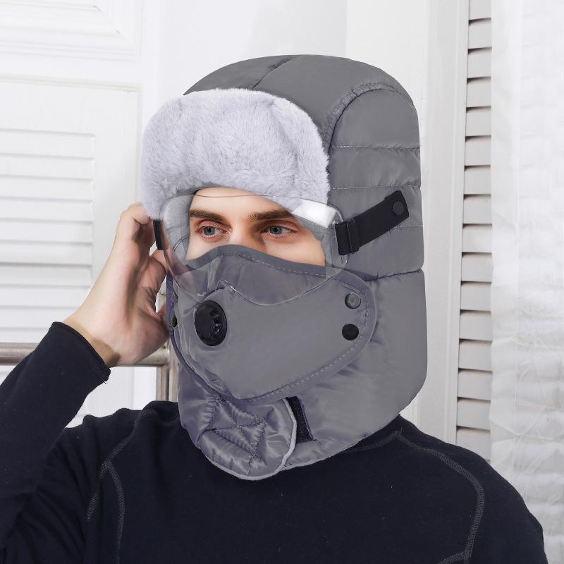 Fleece-Lined Lei Feng Winter Hat with Integrated Scarf and Windproof Face Mask