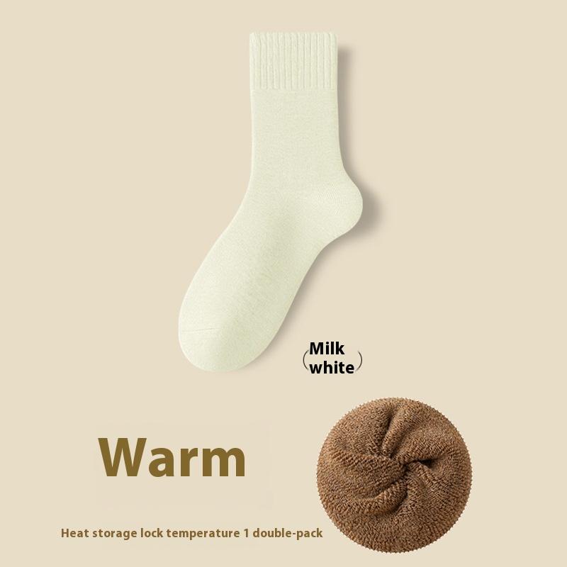 Terry Socks Women's Mid-calf Length Socks Autumn and Winter Fleece-lined Thickened Warm Stockings Floor Socks Boneless Sewing Home Socks Heat Storage