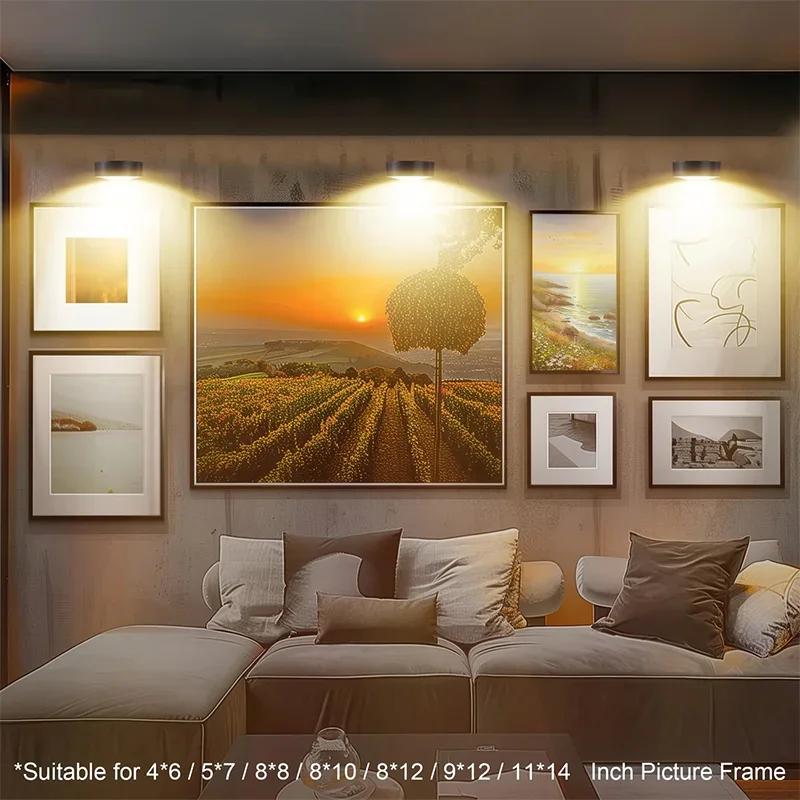 Wall Mounted Wireless Picture Light with Remote Control Dimmable Battery Operated Adjustable 13 Color Light for Artwork Display