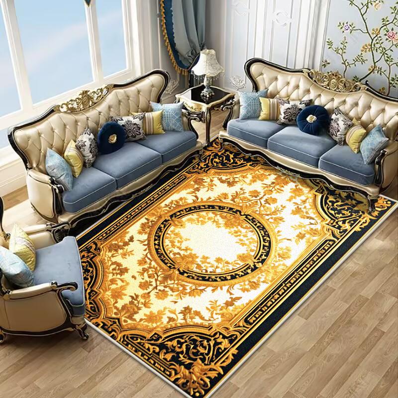 Retro Golden Luxury Carpet Large Living Room Decoration Home Rugs Non-slip Bedroom Mat Customizable Coffee Table Lounge Rugs