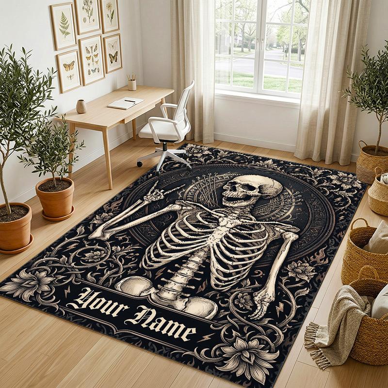 Elegant Roses Heart Theme Soft Crystal Velvet Rug Custom Name & Text Print Non Slip Floor Rug for Bedroom Living Room