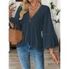 Spring Summer V-neck Elegant Loose Ruffled Women Blouse Half Sleeve Simple Casual Blouse Female New Solid Color Lotus Leaf Tops Office Sweet Clothing