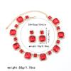 Elegant Green Red White Rhinestone Jewelry Set Women Fashion OL Style Earrings Necklace With Geometric Square Design