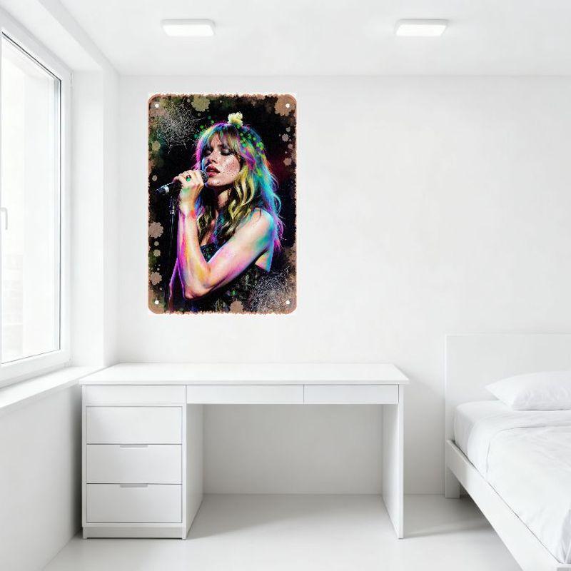 Vibrant Psychedelic Woman Singing Metal Tin Sign Colorful Hair Concert Wall Decor for Bar Cafe Home Man Cave Art Plaque