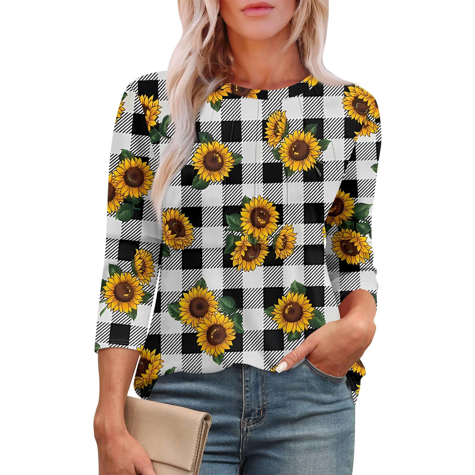 

Женский повседневный топ с круглым вырезом и принтом подсолнечника, плиссированный XL