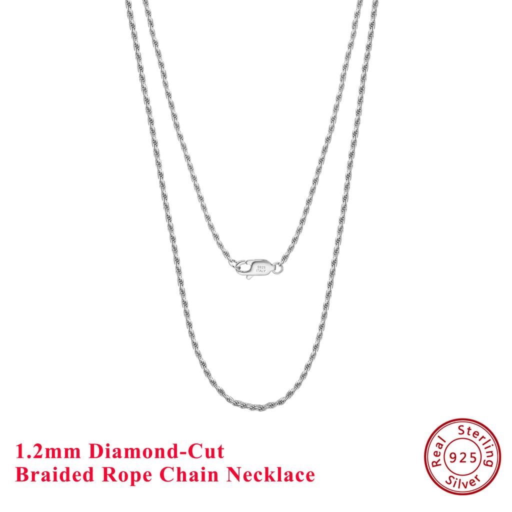 Effie Queen 1.2/1.5/1.7/2.3mm Rope Necklace Unisex Daily 925 Sterling Silver Twisted Rope Chain Collar Diamond Cut Jewelry SC29