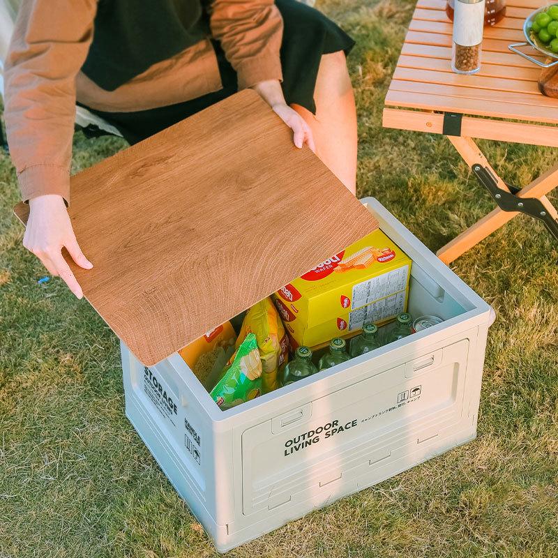 Japanese Industrial Style Wooden-Lid Folding Storage Box for Camping and Car Trunk Organizer