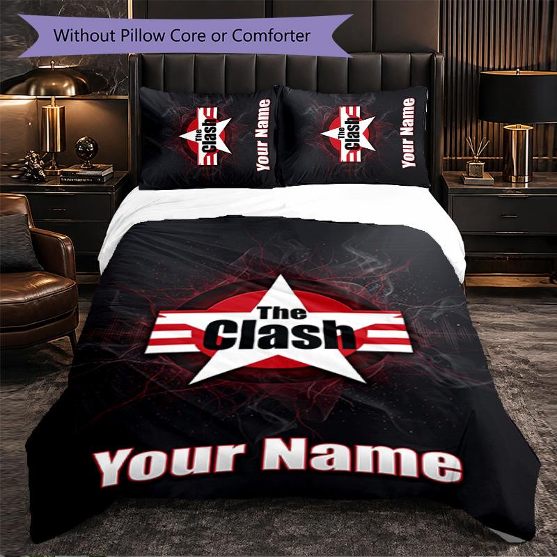 The Clash Customized Name Text Bedding Set, 1 Duvet Cover & 2 Pillowcases Personalized Bedroom Gift