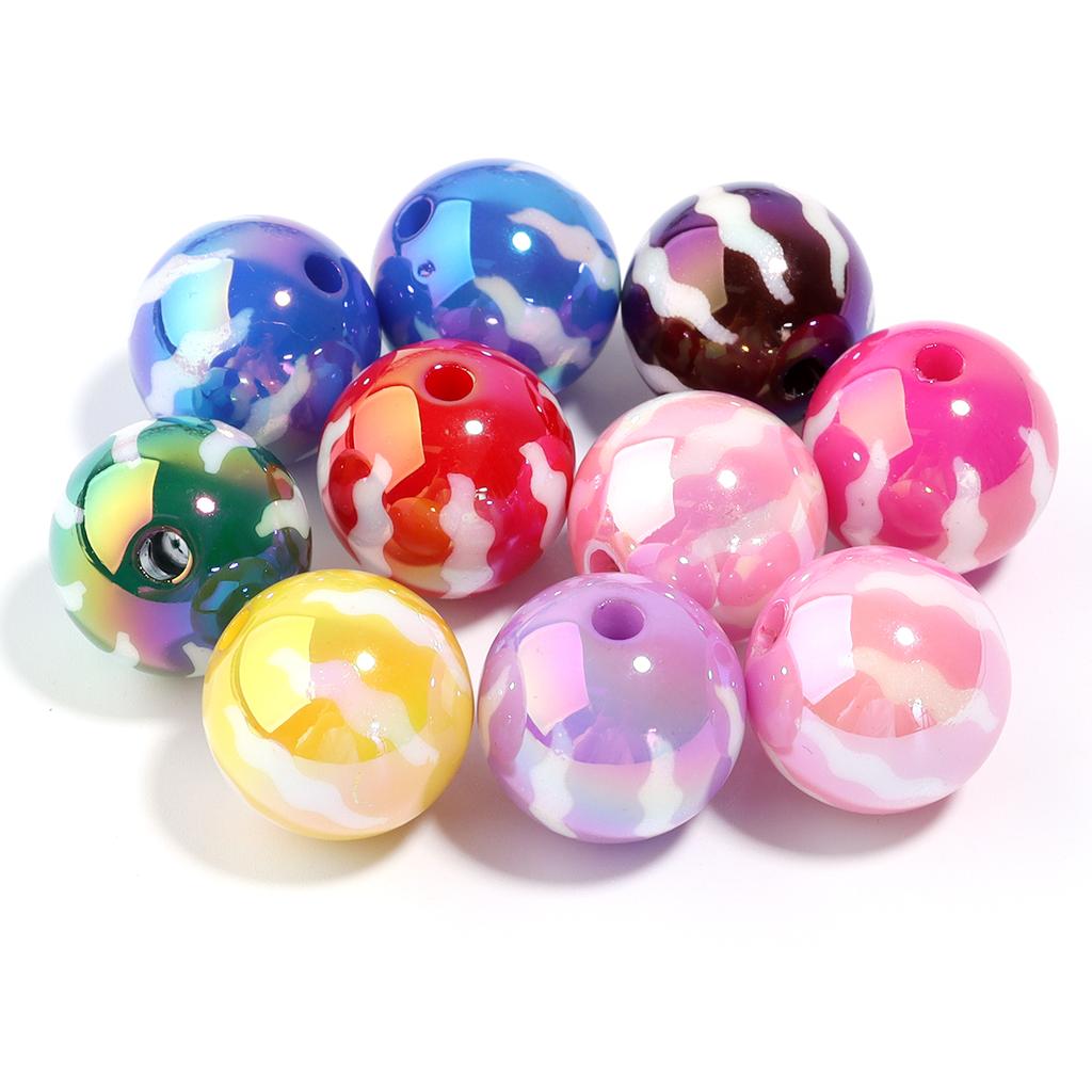 10pcs Acrylic Plated Color Beads UV Loose Round Ball Bead for DIY Beadable Pen Jewelry Making Bracelet Phone Chain Materials
