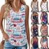 Women's Fashion Casual American Independence Day Flag and Stars Print V-neck Ruffled Sleeveless Vest T-shirt Top