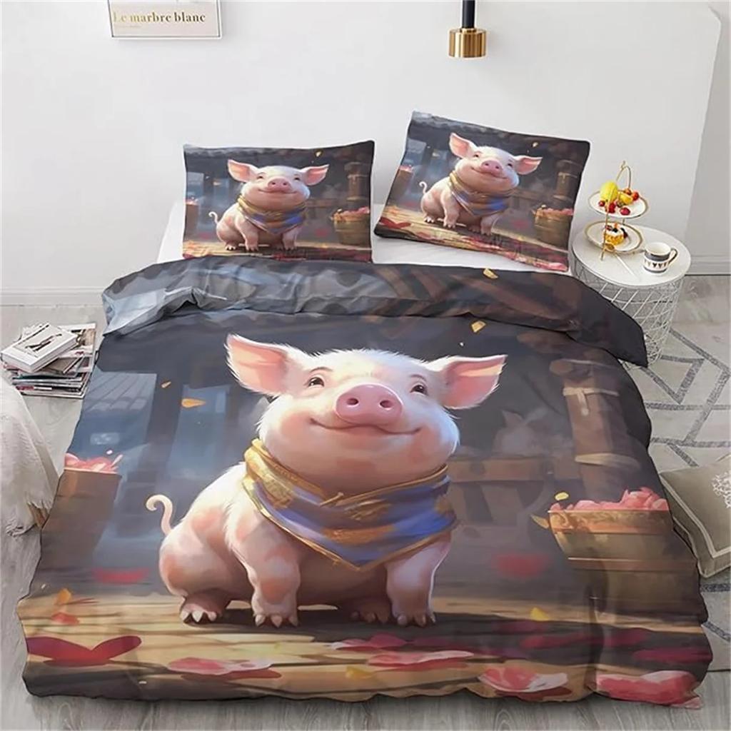 Farm Animal Pig Single Duvet Cover Set, Soft Microfibre Bedding Set,Reversible Quilt Cover And 1 Pillowcase 75*50Cm With Zipper