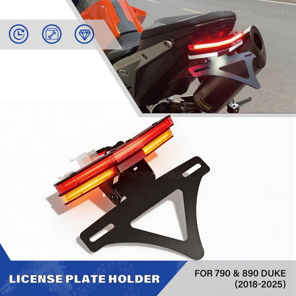 Motorcycle License Plate Holder Rear Short Tail Tidy License Bracket with LED Light For 790 DUKE 890duke Duke 790 890 2018-2025