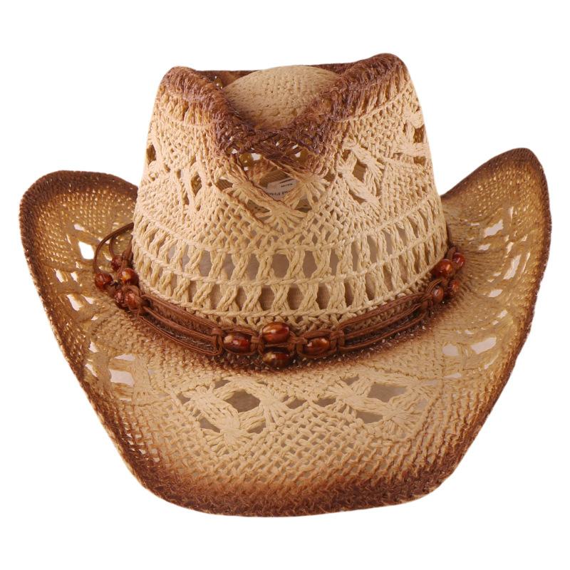 Hollow cowboy hat Panama straw hat sunshade big edge sunscreen beach hat women's summer jazz hat tide