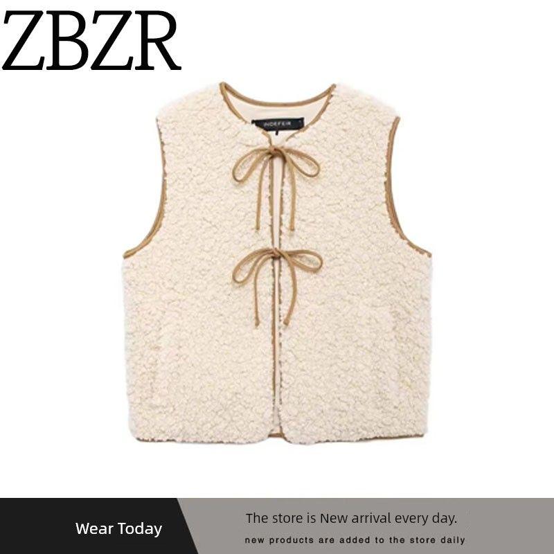 Za New Fall Women's Clothing 2025 Fashion Wind Stylish Simple and Versatile Shoelace Fleece Vest 3046534