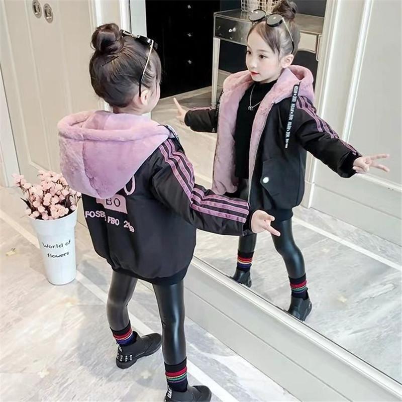 

Пальто для девочек, куртка, верхняя одежда, оранжевая красота, утолщенная зимняя плюс бархатная теплая хлопковая флисовая детская одежда 110 чёрный