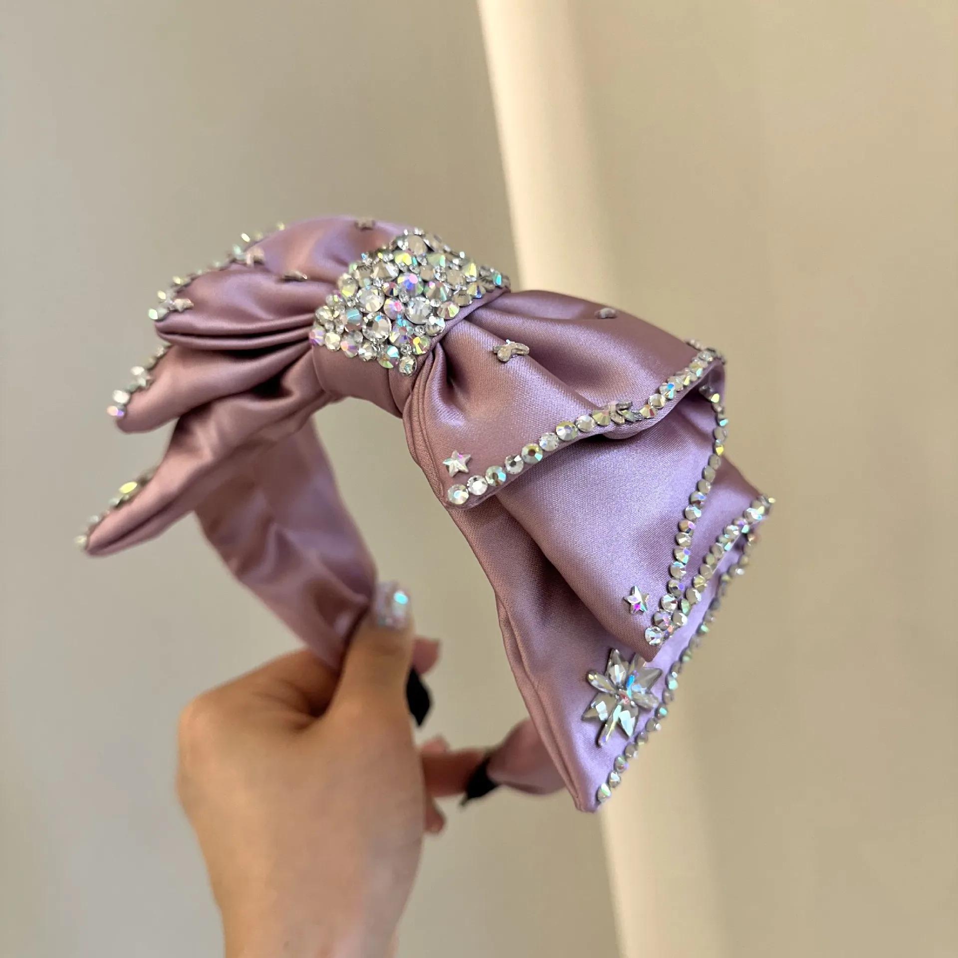 

Хрустальная женская повязка на голову с широкой стороной и большим бантом, классический повседневный тюрбан, головной убор для девочек, аксессуары для волос