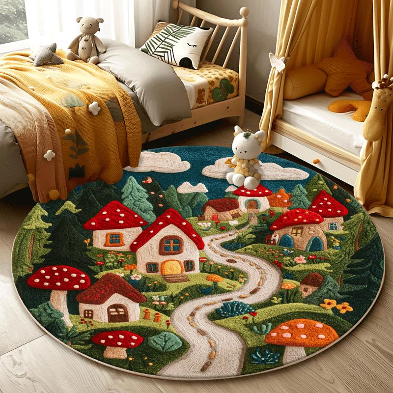 Circular Carpet Bedroom Bedside Blanket Children's Room Cute Cartoon Floor Mat Living Room Sofa Coffee Table Anti Slip Carpet