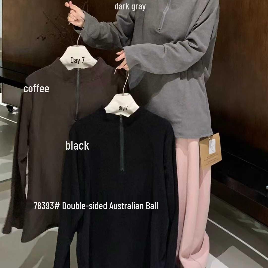 

Large 7 Women’s Winter Korean-Style Loose Plus Size Stand Collar Fleece Yoga Hoodie T-Shirt Dark Heather Gray