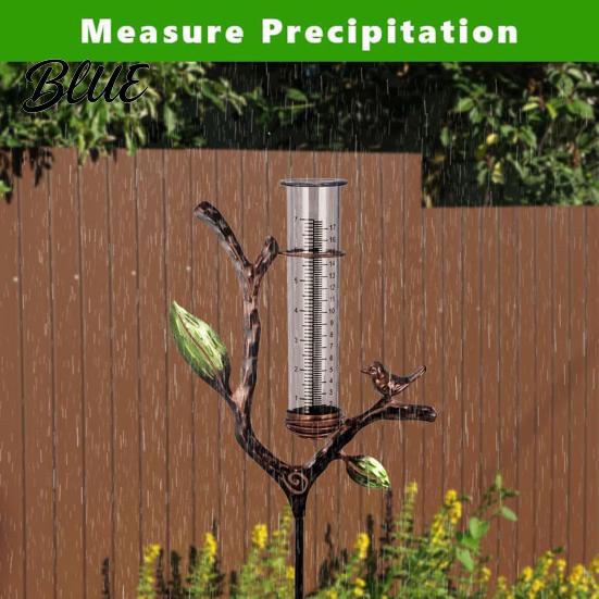 Decorative Bird Rain Gauge Outdoor Metal with Stake 7 Inch Tube Weather Resistant Plastic Measuring Gauge Branch Measure Tool for Garden Lawn Patio