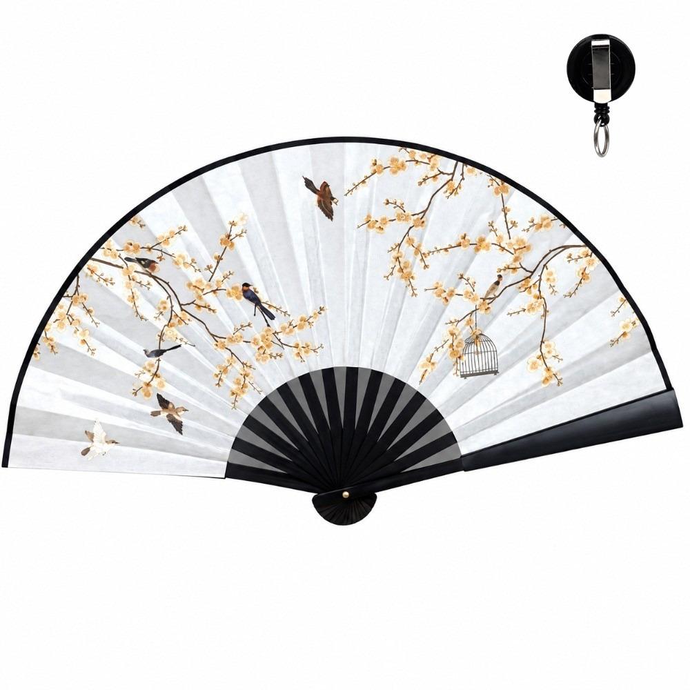 Portable Chinese Folding Fan Retractable Cord Ancient Style Hand Fan Home Ornament