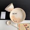 Cute Cream Ceramic Bowl & Plate Set: Stylish Underglaze Tableware for Rice & Veggies