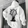 2025 Trendy Mens Hooded Sweatshirts Satan Demonic Print Autumn Winter Casual Sportswear Urban Streetwear Male Top Men's Clothing