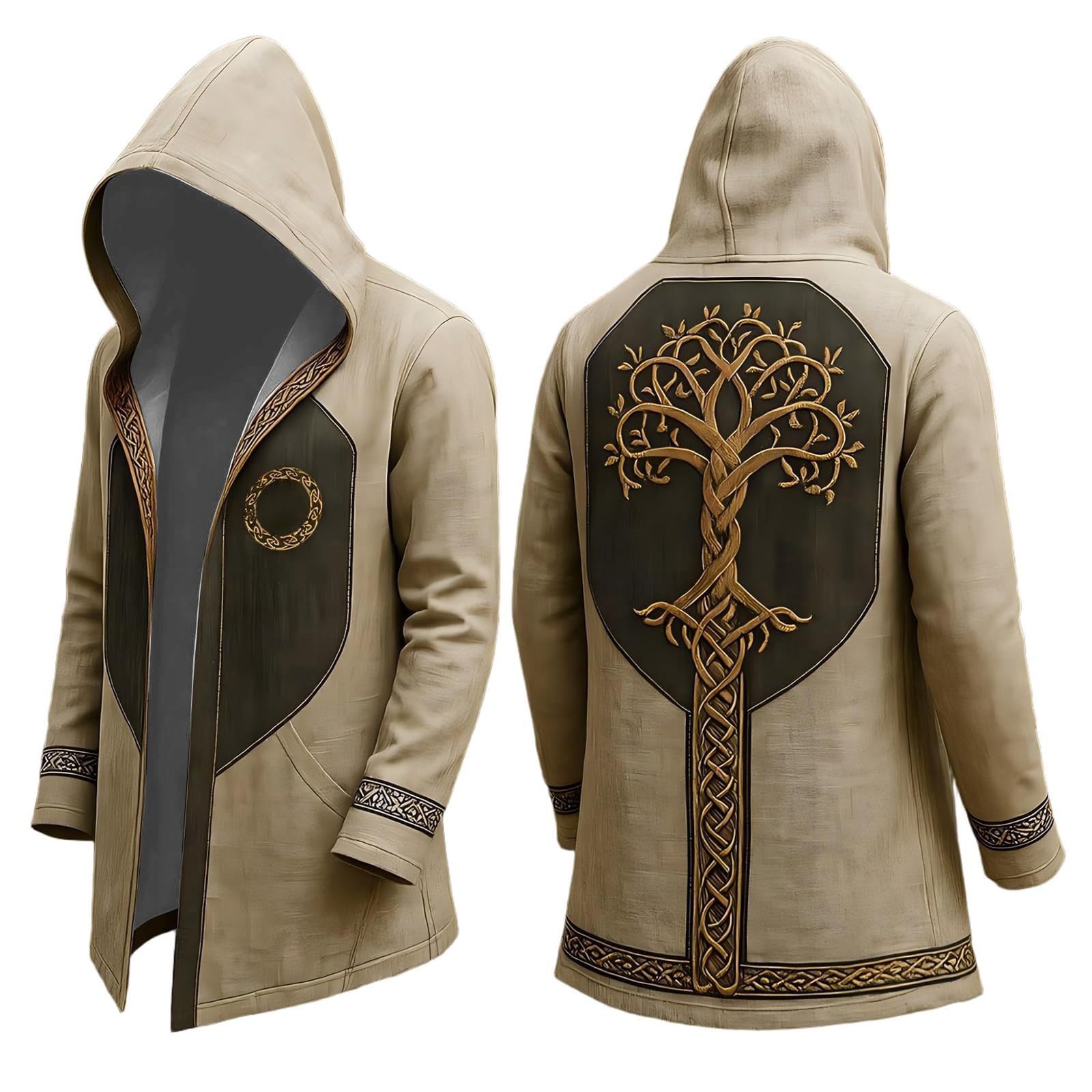 Men s Hooded Cape with Printed Pattern for Halloween Costume M