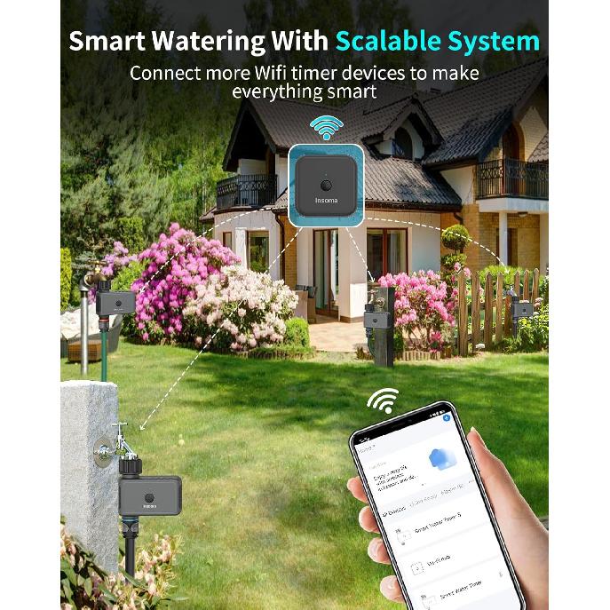 WiFi Sprinkler Timer, WiFi Water Timer for Garden, Smart Hose Timer with WiFi Hub Support 2.4GHz, App/Voice Control Work with Alexa & Google