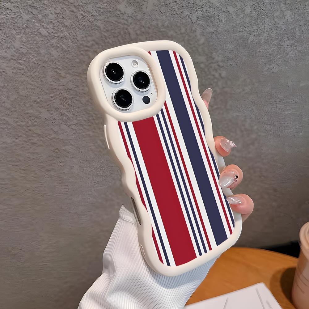 

Red Blue Stripe Mobile Phone Case for iPhone 17 16 15 14 13 12 11 Air Pro Max Plus Wavy Edge TPU Colorful Cover Pretty Luxury iPhone 12
