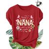 Elegant plus-size short-sleeve shirt for women Flower NANA Grandma print pattern round-neck women's comfortable, soft, breathable new spring-summer