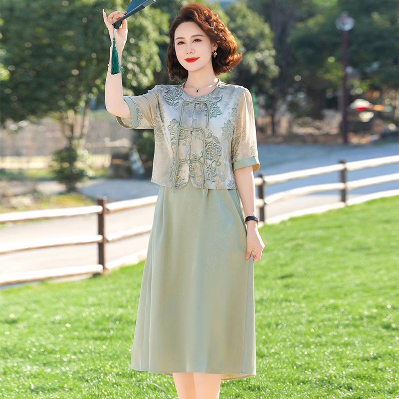 Elegant Summer Outfit: Chinese Style Two-Piece Dress Set for Mother's Day - Ideal for Middle-Aged and Elderly Women