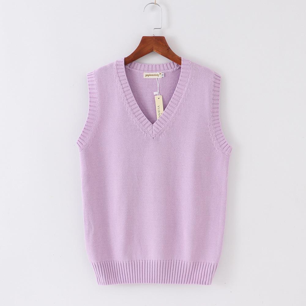 Cotton Knit Vest For Women With Vneck Pure Color Fall Winter College Style Gift